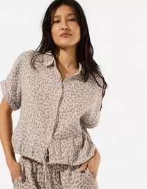 Overhemdblouse - Mousseline - Beige