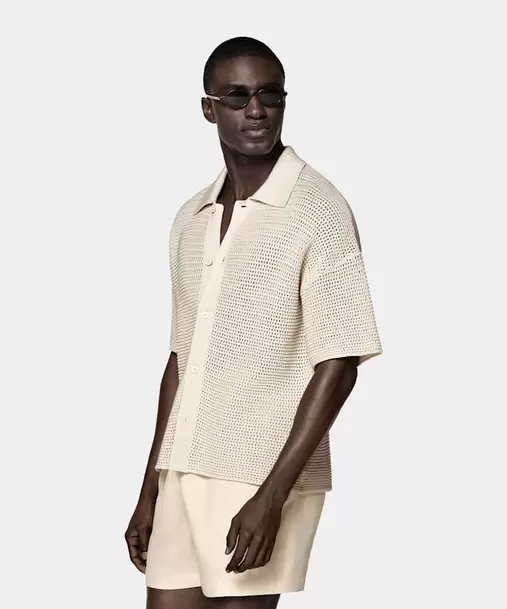 Sand Crochet Polo Cardigan