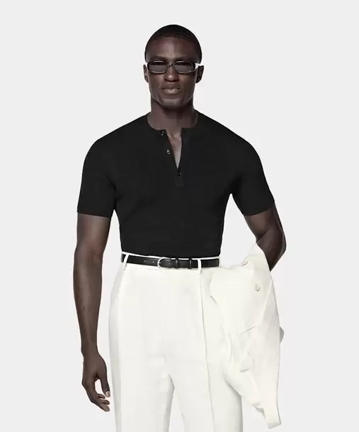 Black Short Sleeve Henley