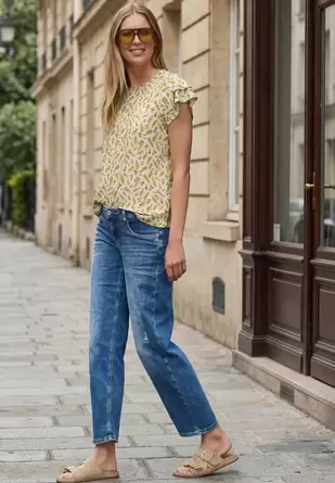 Shirt met volantmouwen en print