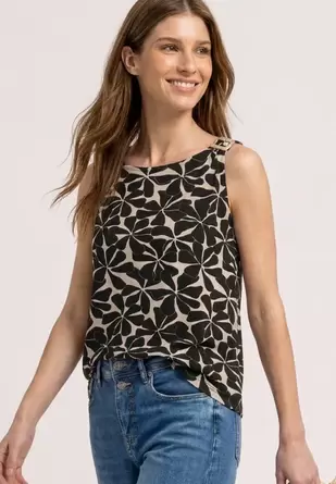 Top met ronde hals en schouderdetails