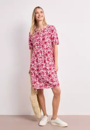 Knielange jurk met gespleten hals en print