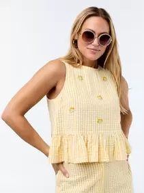 Mouwloze blouse van gewafelde stof