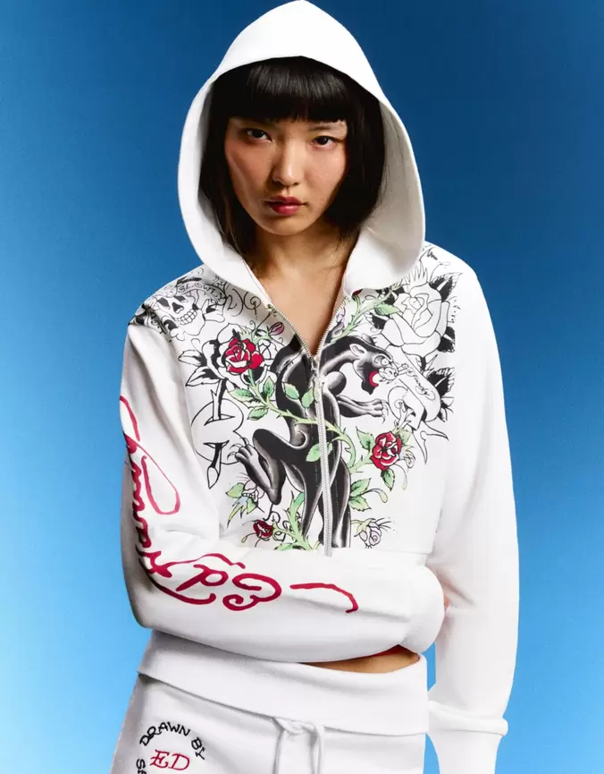 ED HARDY X BERSHKA-capuchonsweater met print