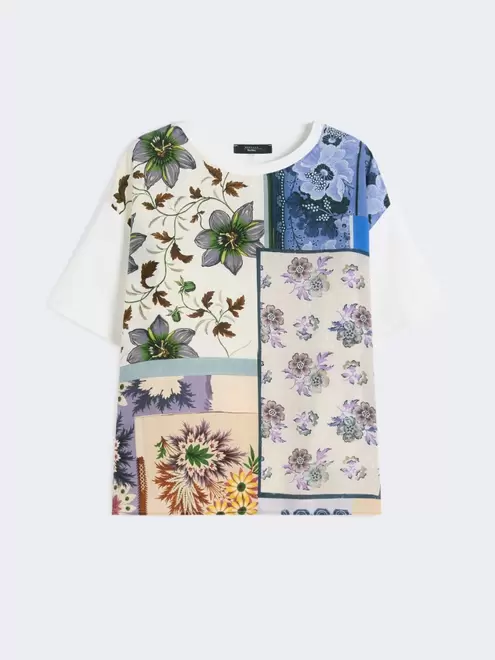 Printed silk and stretch cotton jersey T-shirt