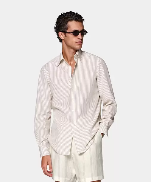 Light Brown Striped Lyocell Shirt