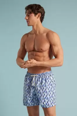 Swim Trunks with Blue/White Droplet Print