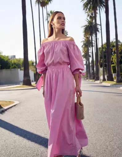 Poplin Studs Maxi Rok Roze