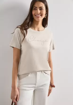 Shirt met ronde hals en Wording Artwork