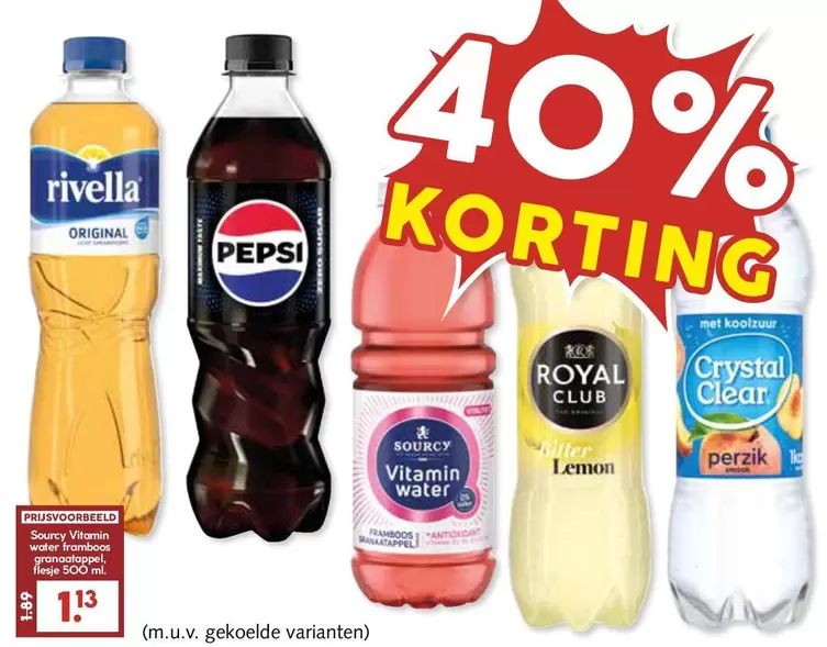 pepsi - Rivella Original, Pepsi, Source Vitamin Water, Royal Club Lemon, Crystal Clear Perzik