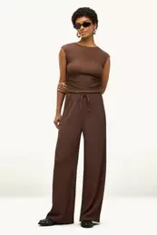 Pantalon - mid waist - loose fit - met structuur