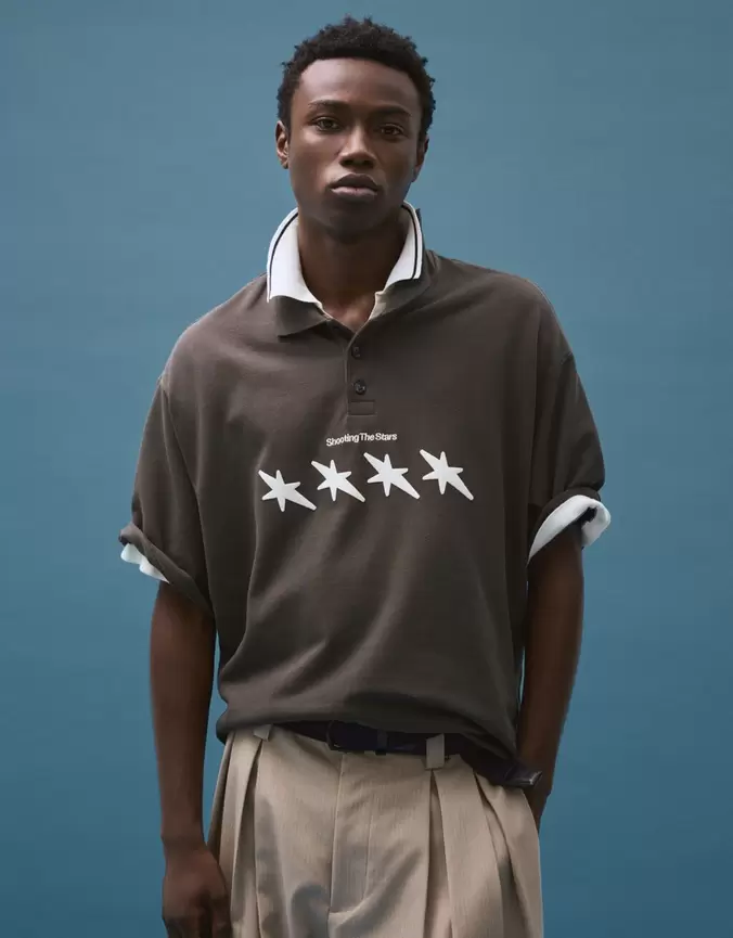 Boxy fit polo met print