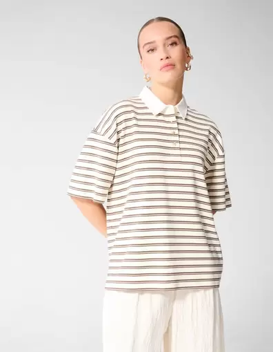 Oversized Stripe Short Sleeve Polo Bruin