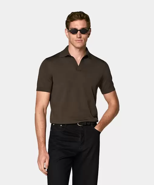 Dark Brown Buttonless Polo