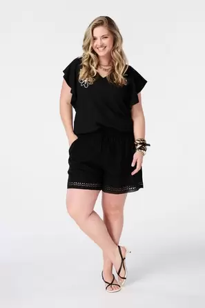 Linnen short met elastische taille