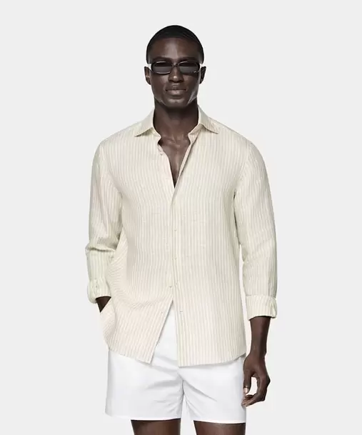 Light Brown Striped Linen Shirt