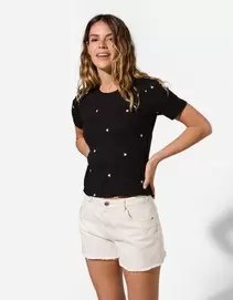 Denim short - Denim - wit