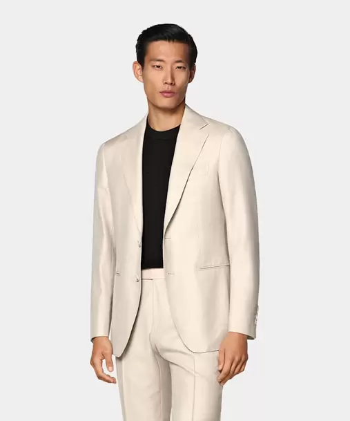 Sand Herringbone Tailored Fit Havana Suit
