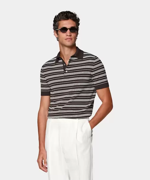 Dark Brown Striped Polo