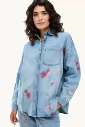 Denim overhemdblouse - gebloemd