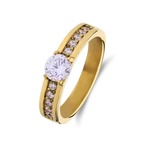 Stainless steel goldplated dames ring met zirkonia