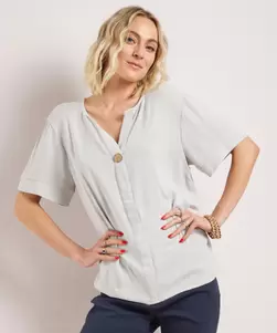 Linnenlook t-shirt met knoopsluiting