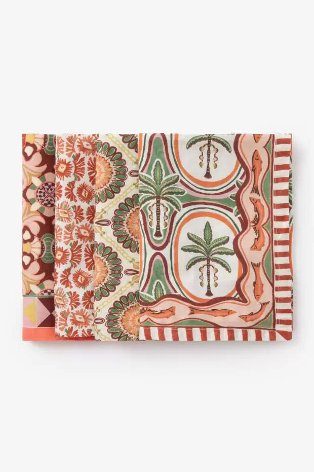 Set van 4 multicolour servetten met print