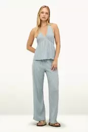 Pantalon - mid waist - wide leg - gestreept