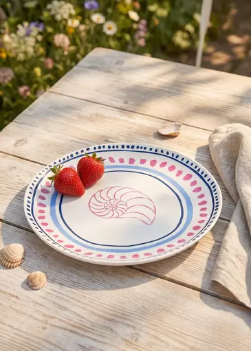 Ceramic plate with dots and seashell - 20 cm