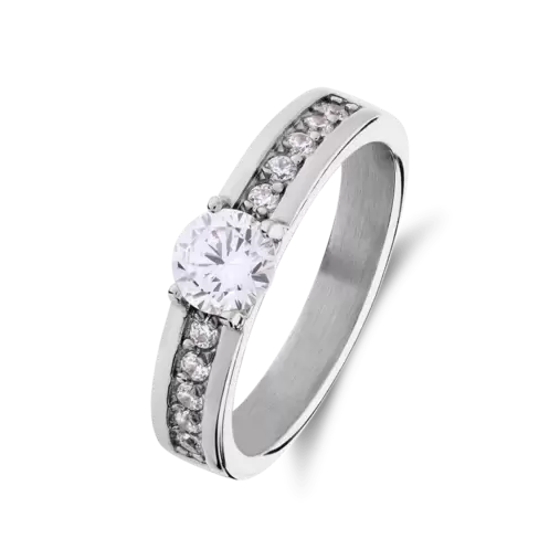 Stainless steel dames ring met zirkonia