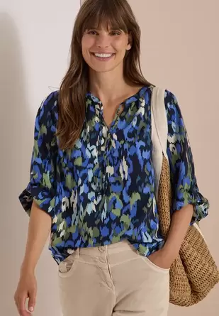 Blouse met 3/4-mouwen, omgeslagen mouwen en print