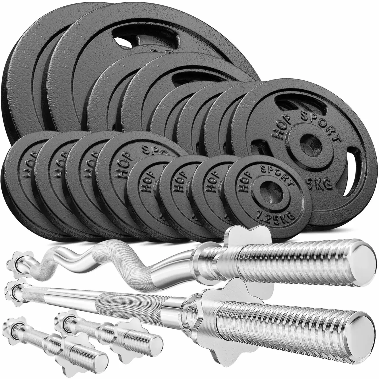 Set gietijzeren gewichten stang Hop-Sport Strong 119kg