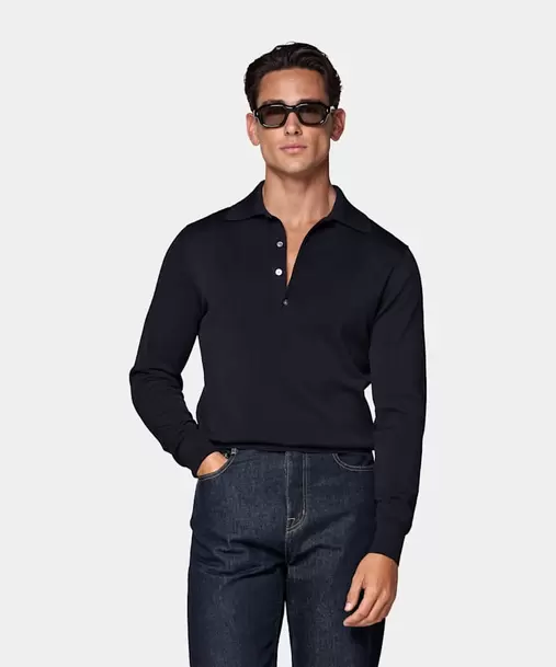 Navy Long Sleeve Polo