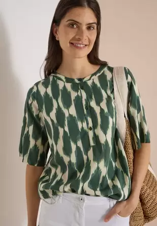 Blouse met korte mouwen, ronde hals en print