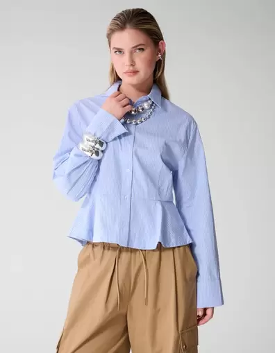 Poplin Peplum Blouse Blauw