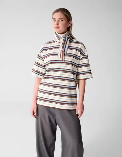Scarf Striped T-shirt Gebroken Wit