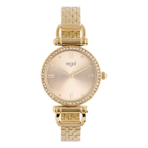 Regal dames horloge goudkleurig met zirkonia