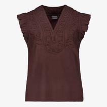 TwoDay mouwloze dames blouse met borduursels bruin