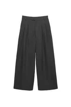 Geklede broek met wijde pijpen en dubbele bandplooi