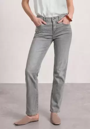 Jeans met Mid Waist-taille en Straight Leg-pijpen in casual pasvorm