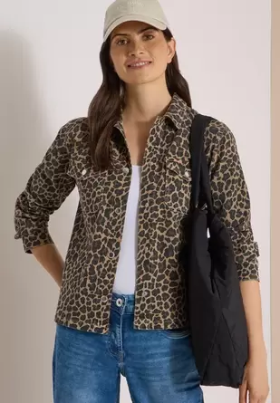 Denim overshirt met luipaardprint