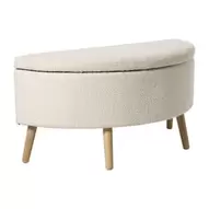 Opbergbank bouclé ovaal - beige - 47x100x42 cm