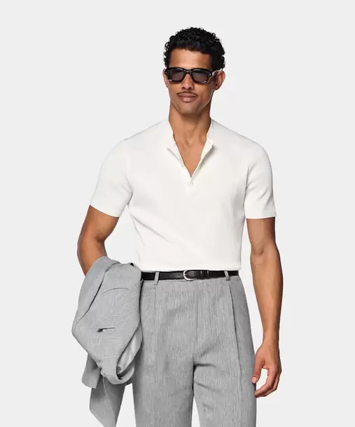 Off-White Ribbed Short Sleeve Henley