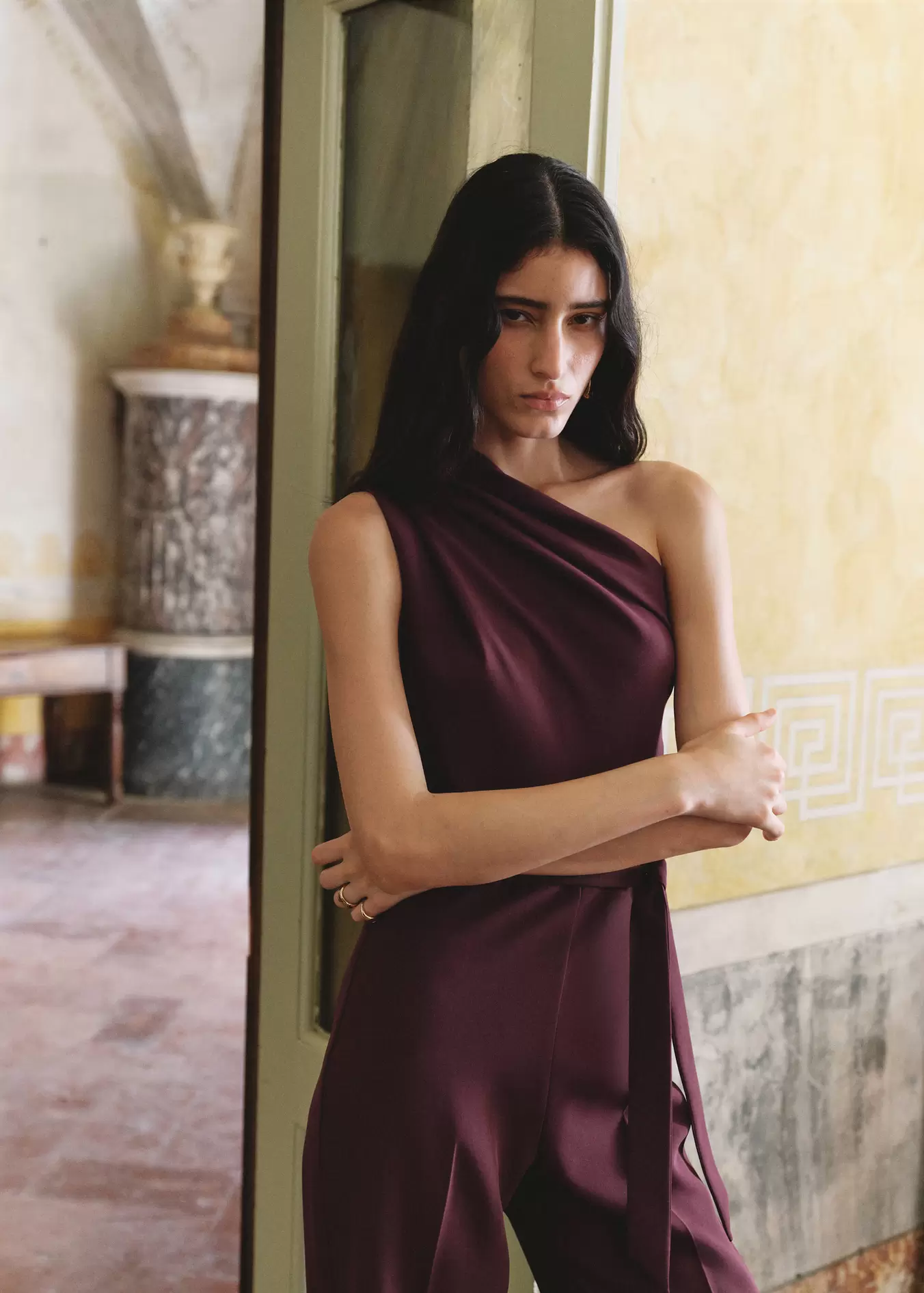 Asymmetric belt jumpsuit