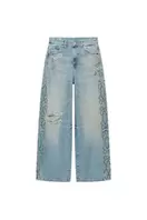 TRF RIPPED STUD WIDE-LEG JEANS