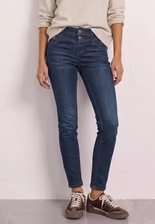 Jeans met Mid Waist-taille en Slim Leg-pijpen, met decoratief detail