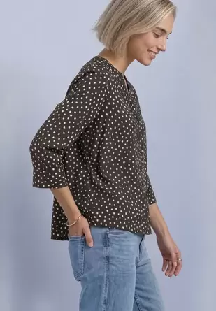 Blouse met 3/4-mouwen, split in de hals en print