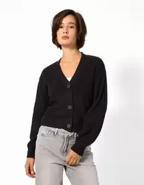 Gebreid vest - Knoopsluiting - Zwart