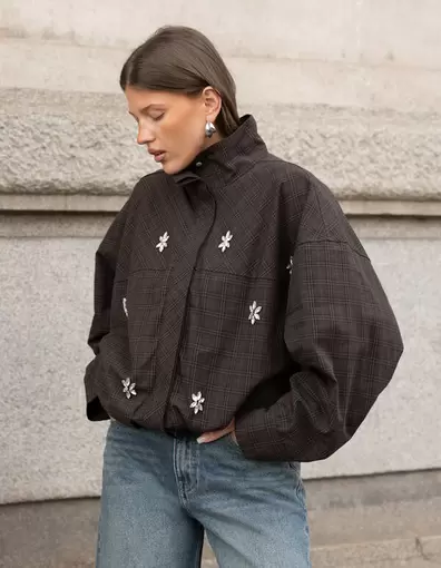 Check Bomber Blouse Donkerbruin