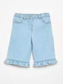 Wijde denim broek met ruches